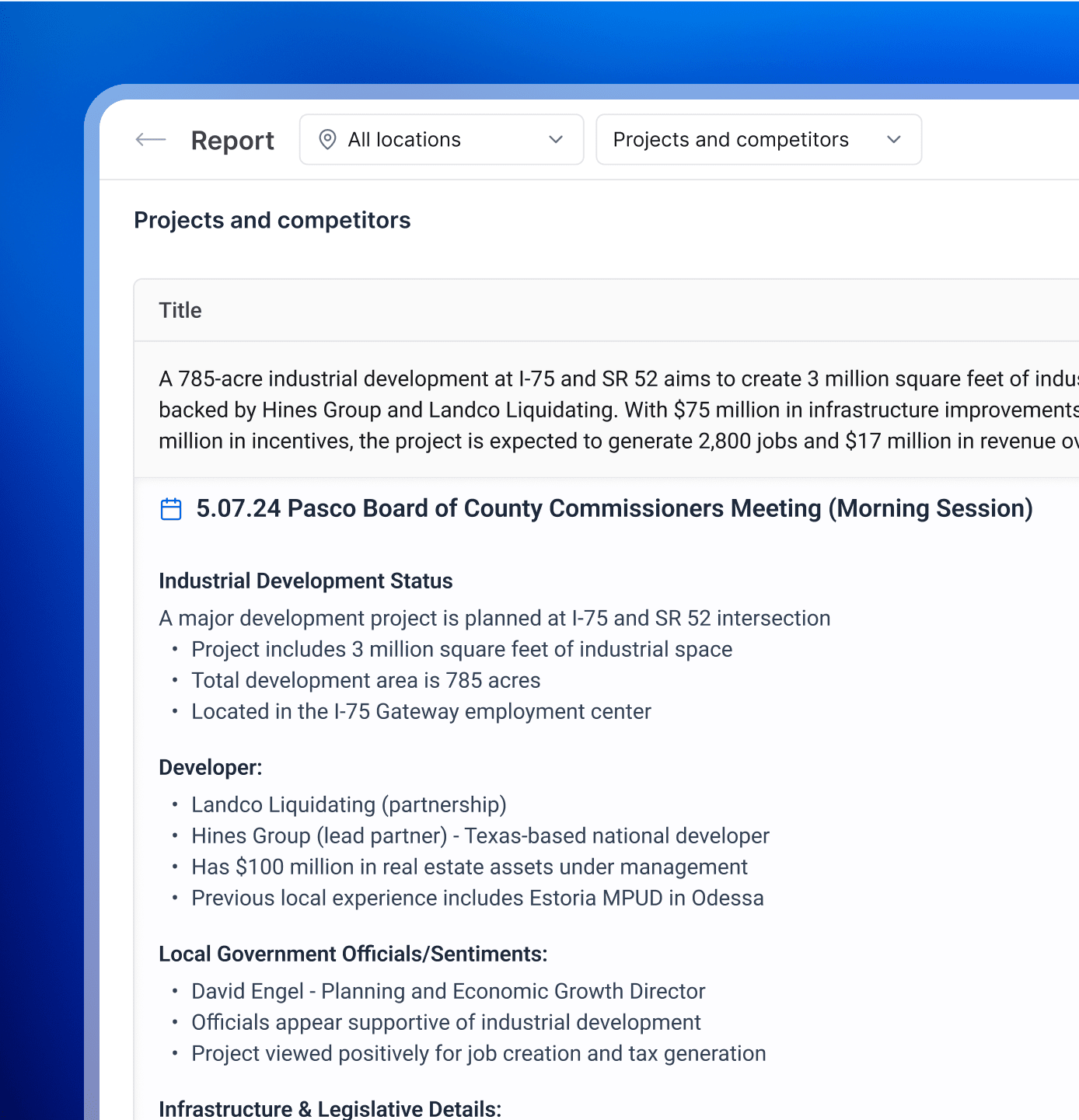Deep-dive reports interface on mobile device
